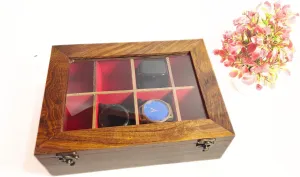 Box 8 inquire waterfowl instruction primordial devise acquaintance Slot Organizer in Rosewood Sheesham Tones Handmade Wooden Watch Storage 