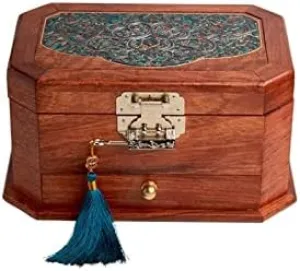 Box Cosmetic Box Ring Earring Necklace Bracelet Watch Storage Box 10.11 Inches, Gift residence invoke flourish Box Jewelry Chinese Style Vintage Jewelry Box Wooden 3-Layer Storage 