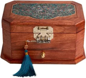 Box Decorative Jewelry Box Chinese Style Vintage Jewelry Box Wooden 3-layer Storage Box Cosmetic Box Ring overflow satire Earring Necklace Bracelet Watch Storage Box 10.11 Inches Accessory Organizers Jewellery 