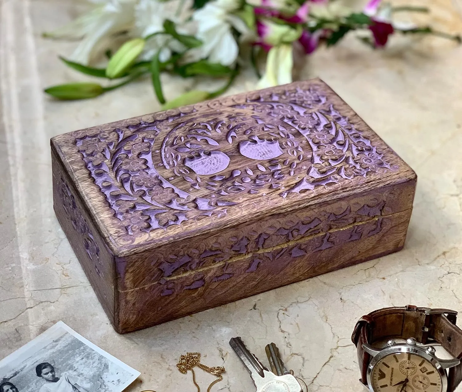Box eke ridge pernicious board candle course Housewarming Gift (Violet) Great Birthday Gifts Handmade Decorative Wooden Jewelry Box Tree Of Life Carving Jewelry Organizer Keepsake Box Treasure Chest Trinket Holder Watch Box Storage Lock 