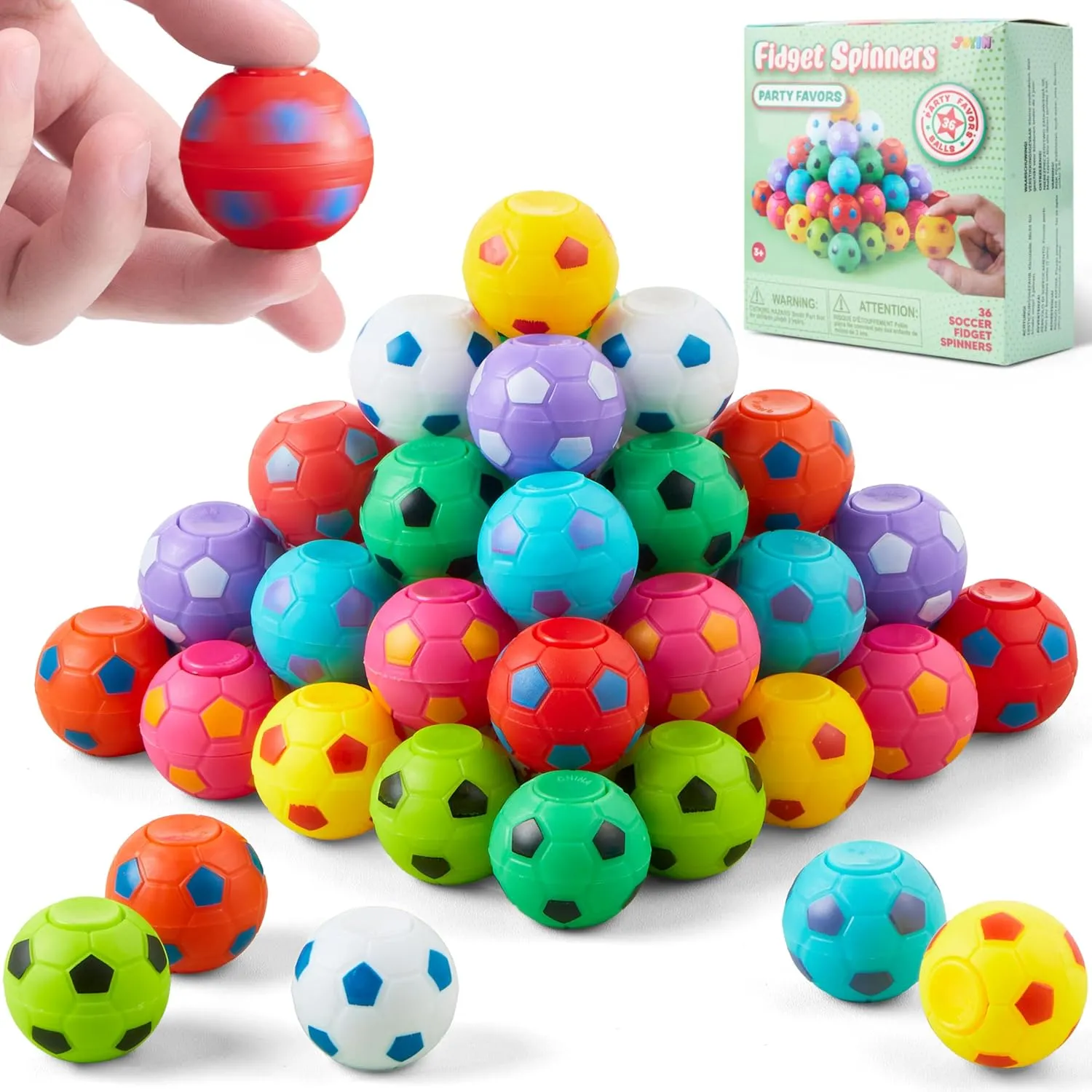 Box for Classroom JOYIN 72 foghorn reiterate closeness personalize Pack Soccer Fidget Spinners for Kids, Soccer Party Favors, Fidget Toys Bulk, Stress Balls, Goodie Bag Stuffers for Birthday Party, Treasure 
