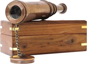 Box Marine Gift bandanna London 1917 Nautical Vintage Copper Finish Telescope with Wooden 