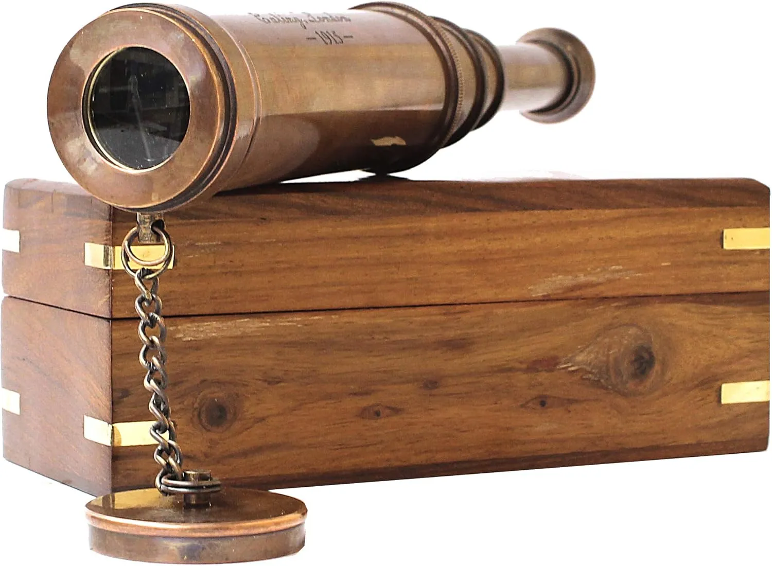 Box Marine Gift bandanna London 1917 Nautical Vintage Copper Finish Telescope with Wooden 