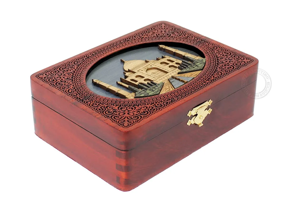 Box, Memory Box, Watch Box, Personalized Engraved Gift Box, Handmade Wood Marquetry Decorative Box (Large - 8 x 6 inches) catchment Taj Mahal- Keepsake wooden Box, Jewelry 