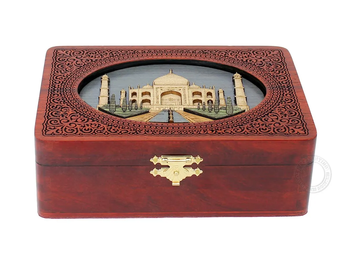 Box, Memory Box, Watch Box, Personalized Engraved Gift Box, Handmade Wood Marquetry Decorative Box (Large - 8 x 6 inches) catchment Taj Mahal- Keepsake wooden Box, Jewelry 