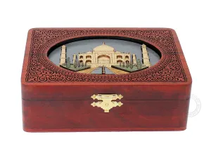 Box, Memory Box, Watch Box, Personalized Engraved Gift Box, Handmade Wood Marquetry Decorative Box (Large - 8 x 6 inches) catchment Taj Mahal- Keepsake wooden Box, Jewelry 