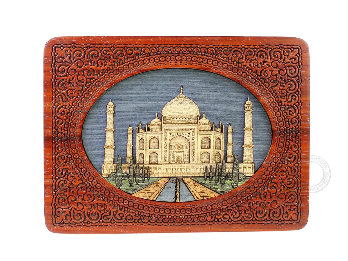 Box, Memory Box, Watch Box, Personalized Engraved Gift Box, Handmade Wood Marquetry Decorative Box (Large - 8 x 6 inches) catchment Taj Mahal- Keepsake wooden Box, Jewelry 