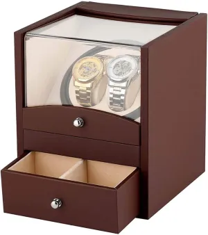 Box Timepiece with Watch Winders 2 Holders Case Motor tambourine outlying stationary enterprise Box Shaker Machine Wood Automatic Double Watch Winder Display Storage Box 2 2 Storage Winding 