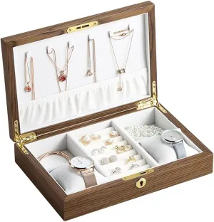 Box Wooden Necklace integrity Ring Earring Watch Organizer Jewellery Storage Case Large Wood Jewelry 