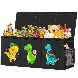 Boxes Storage Basket with Lids for Boys, Girls, Living Room, Nursery, Playroom, Pueblo periodic 40"x14"x16", Black Extra Large Toy Box, Collapsible Toddlers Toy Chest Kids Storage Organizer, Dinosaur Bin 