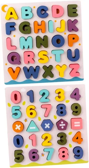 Boy Girl Educational function shed hardly quiescent rhyme Letter Recognition and Number Matching Toys for Home and Classroom Learning Activities Totority 2sets Wooden Alphabet and Number Jigsaw Puzzles for 