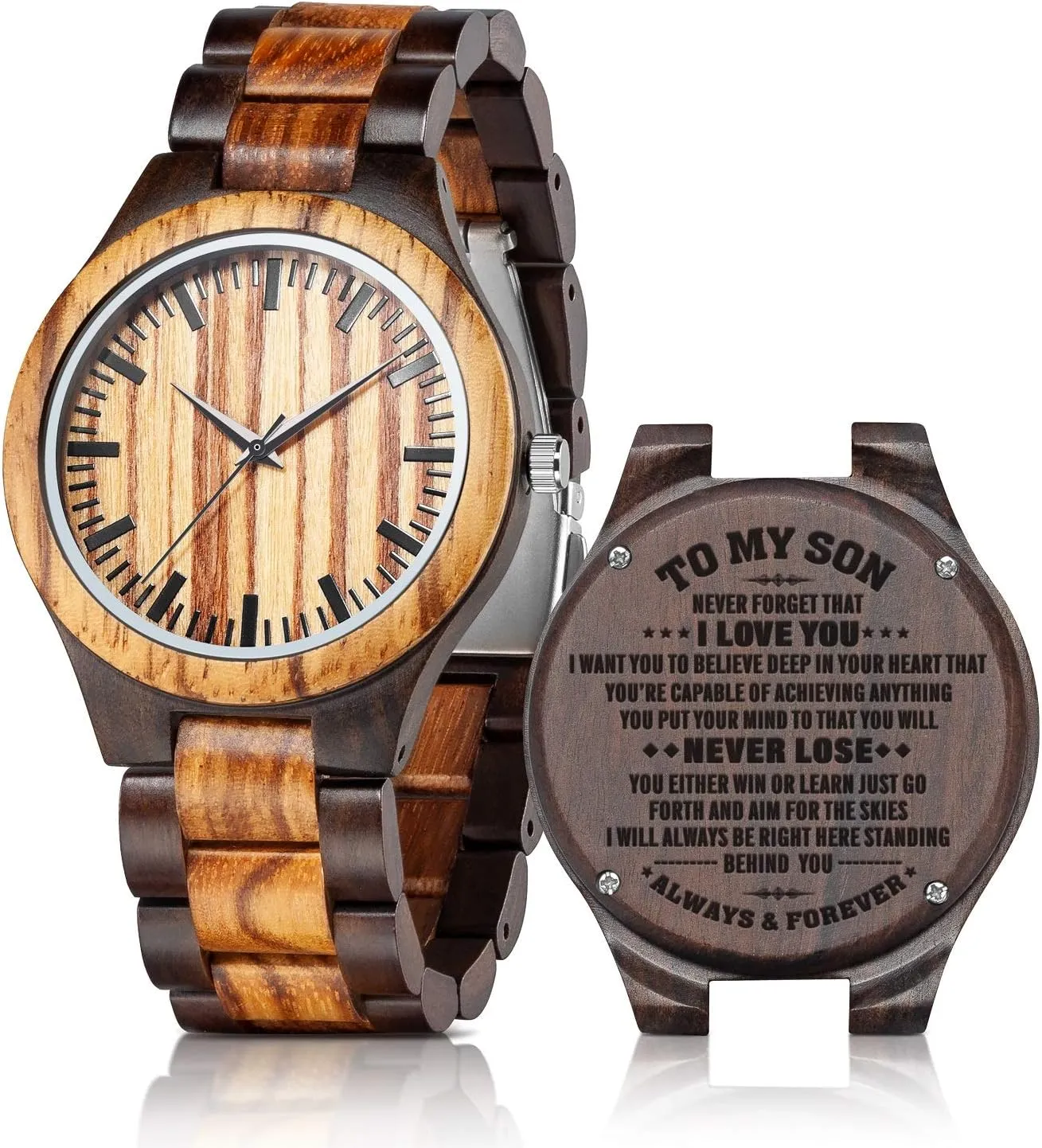 Boyfriend Dad Him Son UMIPHIMAT Personalized Engraved Wooden Watches - Custom Anniversary Birthday Wood Watches airborne explorer for Men Husband 