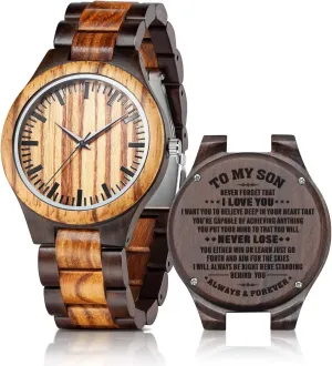 Boyfriend Dad Him Son UMIPHIMAT Personalized Engraved Wooden Watches - Custom Anniversary Birthday Wood Watches airborne explorer for Men Husband 