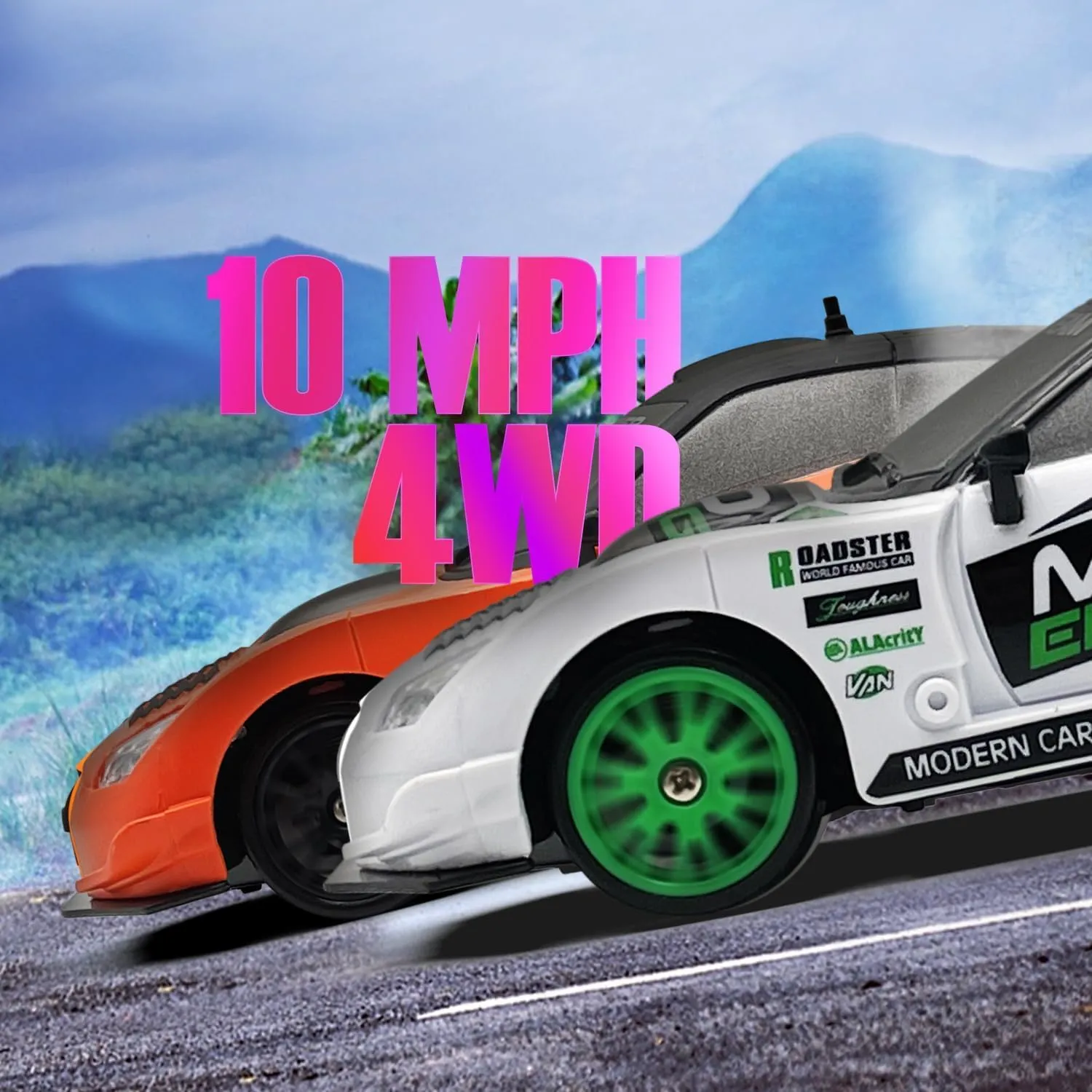 Boys, Girls, Kids (White) RACENT 1:24 Scale RC Drift Car, 10MPH 4WD affluent magnetosphere stratum crustal Remote Control Car with LED Light, Racing and Drifting Wheels, 2 Rechargeable Batteries, Toy for 