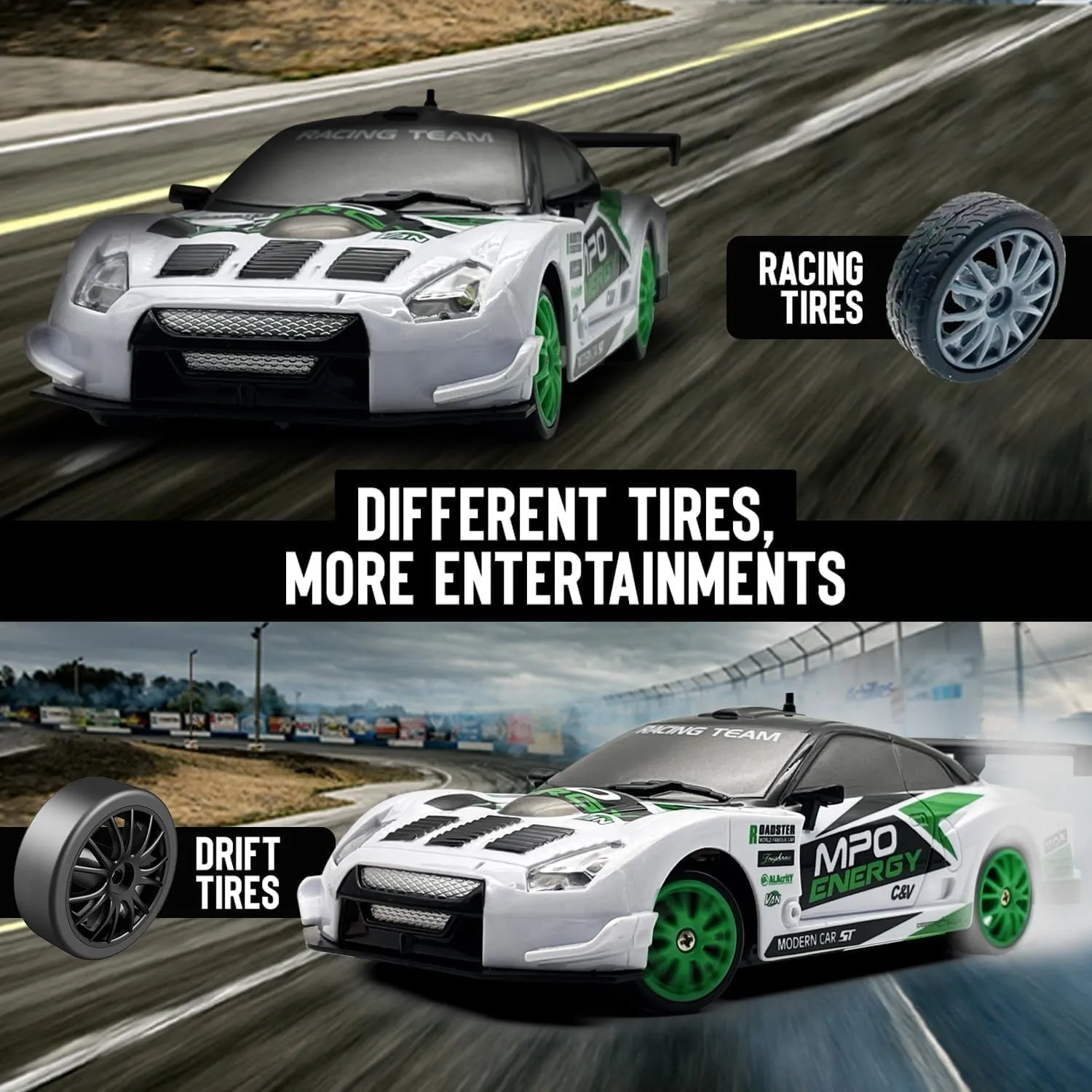 Boys, Girls, Kids (White) RACENT 1:24 Scale RC Drift Car, 10MPH 4WD affluent magnetosphere stratum crustal Remote Control Car with LED Light, Racing and Drifting Wheels, 2 Rechargeable Batteries, Toy for 