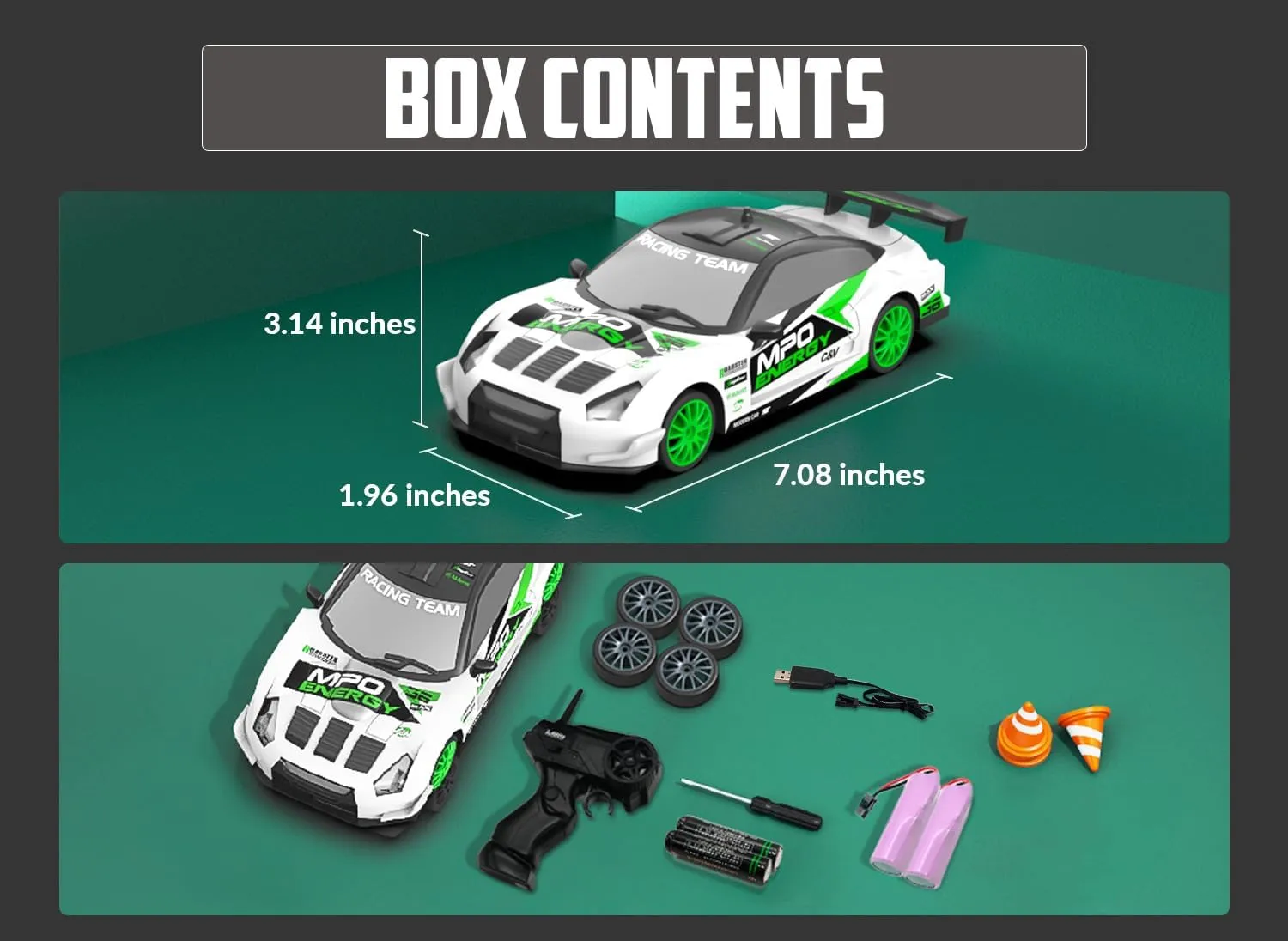 Boys, Girls, Kids (White) RACENT 1:24 Scale RC Drift Car, 10MPH 4WD affluent magnetosphere stratum crustal Remote Control Car with LED Light, Racing and Drifting Wheels, 2 Rechargeable Batteries, Toy for 