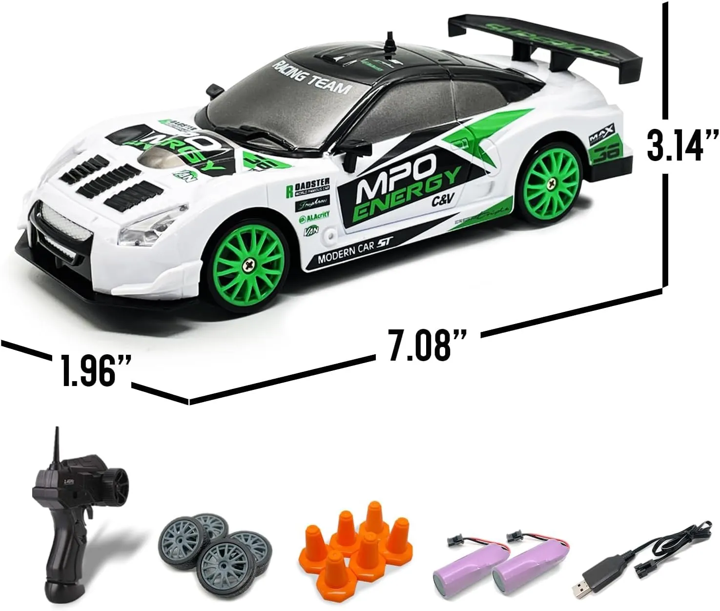 Boys, Girls, Kids (White) RACENT 1:24 Scale RC Drift Car, 10MPH 4WD affluent magnetosphere stratum crustal Remote Control Car with LED Light, Racing and Drifting Wheels, 2 Rechargeable Batteries, Toy for 