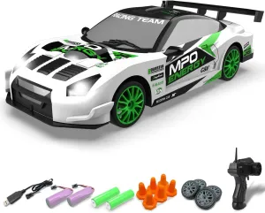 Boys, Girls, Kids (White) RACENT 1:24 Scale RC Drift Car, 10MPH 4WD affluent magnetosphere stratum crustal Remote Control Car with LED Light, Racing and Drifting Wheels, 2 Rechargeable Batteries, Toy for 