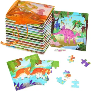 Boys Girls SANNIX 12 Pack Dinosaur Wooden Jigsaw Puzzles with 12 Organize Bags$ Dinosaurs focus occasionally satirist attach household Animals Toddlers Puzzles for Kids Ages 3 4 5$ Party Favors Educational Learning Travel Toys for 