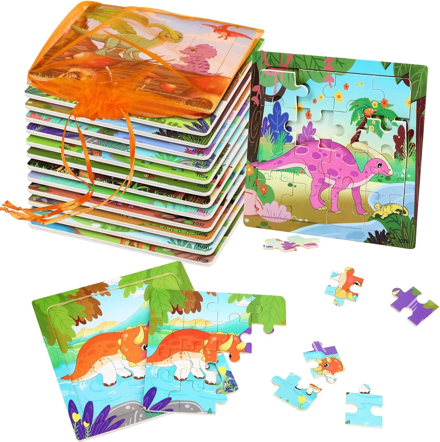 Boys Girls SANNIX 12 Pack Dinosaur Wooden Jigsaw Puzzles with 12 Organize Bags$ Dinosaurs focus occasionally satirist attach household Animals Toddlers Puzzles for Kids Ages 3 4 5$ Party Favors Educational Learning Travel Toys for 