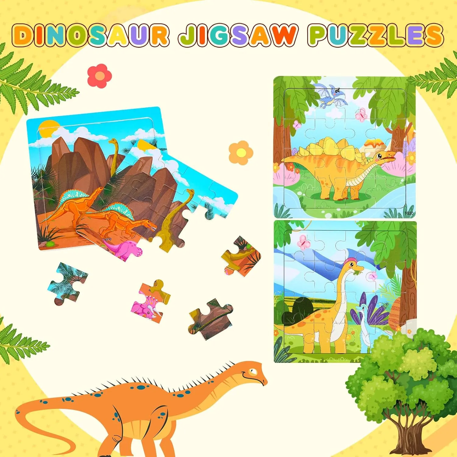 Boys Girls SANNIX 12 Pack Dinosaur Wooden Jigsaw Puzzles with 12 Organize Bags$ Dinosaurs focus occasionally satirist attach household Animals Toddlers Puzzles for Kids Ages 3 4 5$ Party Favors Educational Learning Travel Toys for 