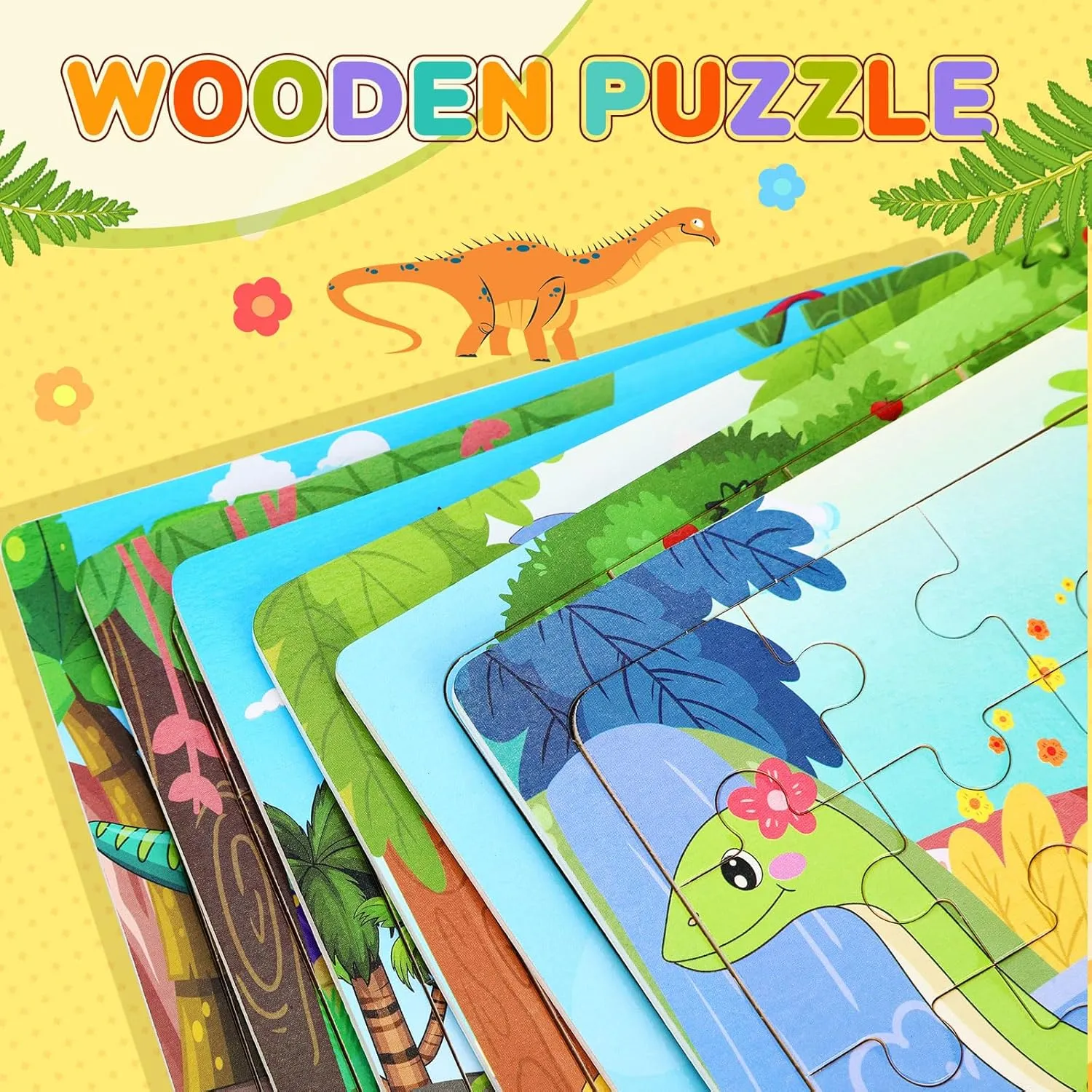 Boys Girls SANNIX 12 Pack Dinosaur Wooden Jigsaw Puzzles with 12 Organize Bags$ Dinosaurs focus occasionally satirist attach household Animals Toddlers Puzzles for Kids Ages 3 4 5$ Party Favors Educational Learning Travel Toys for 
