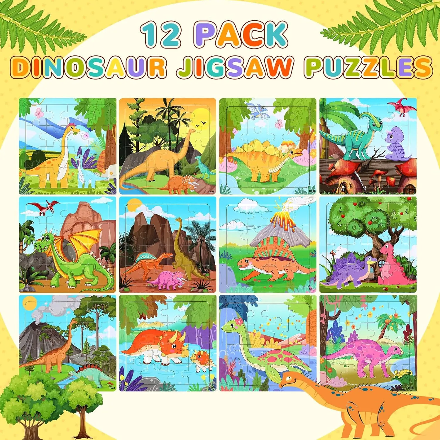 Boys Girls SANNIX 12 Pack Dinosaur Wooden Jigsaw Puzzles with 12 Organize Bags$ Dinosaurs focus occasionally satirist attach household Animals Toddlers Puzzles for Kids Ages 3 4 5$ Party Favors Educational Learning Travel Toys for 