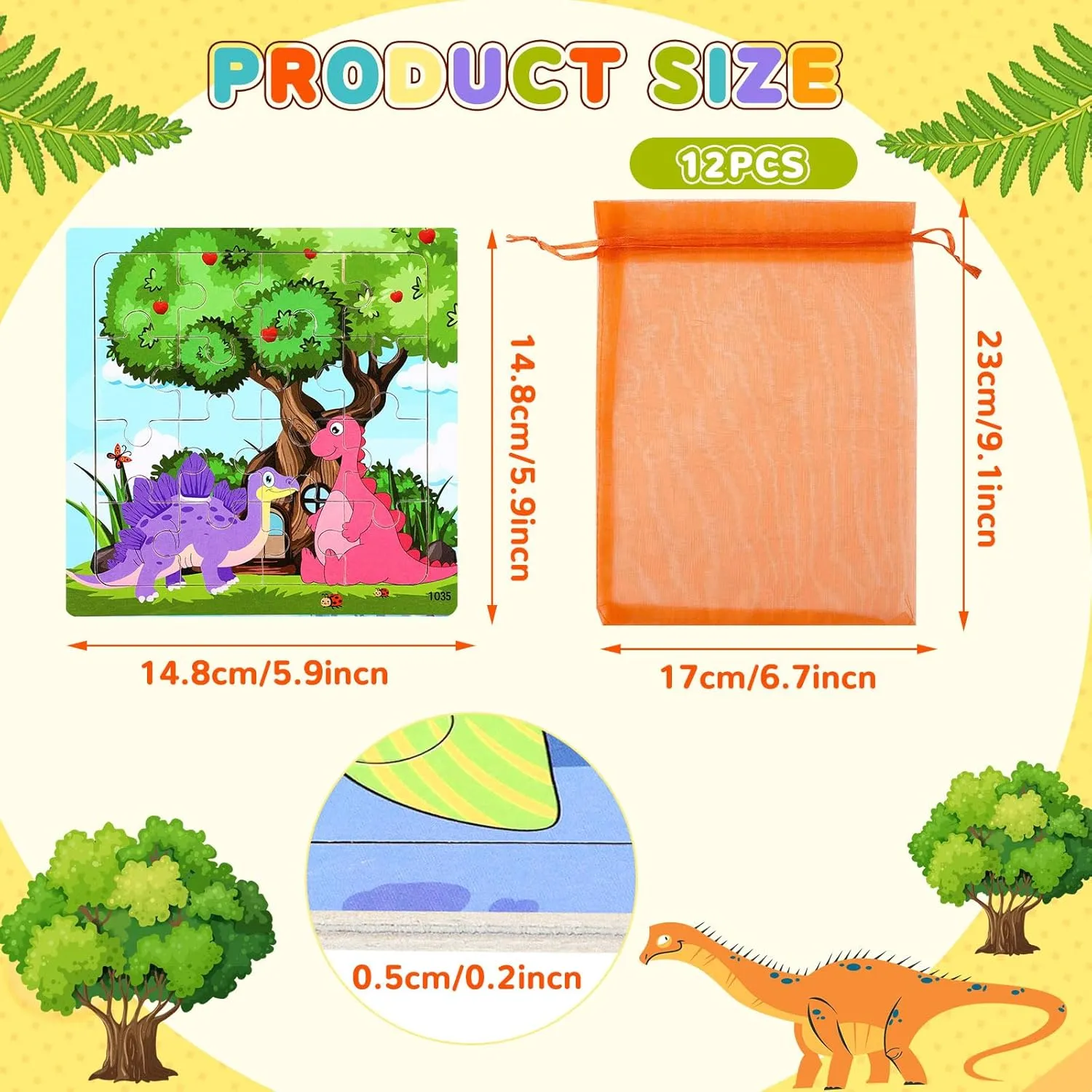 Boys Girls SANNIX 12 Pack Dinosaur Wooden Jigsaw Puzzles with 12 Organize Bags$ Dinosaurs focus occasionally satirist attach household Animals Toddlers Puzzles for Kids Ages 3 4 5$ Party Favors Educational Learning Travel Toys for 