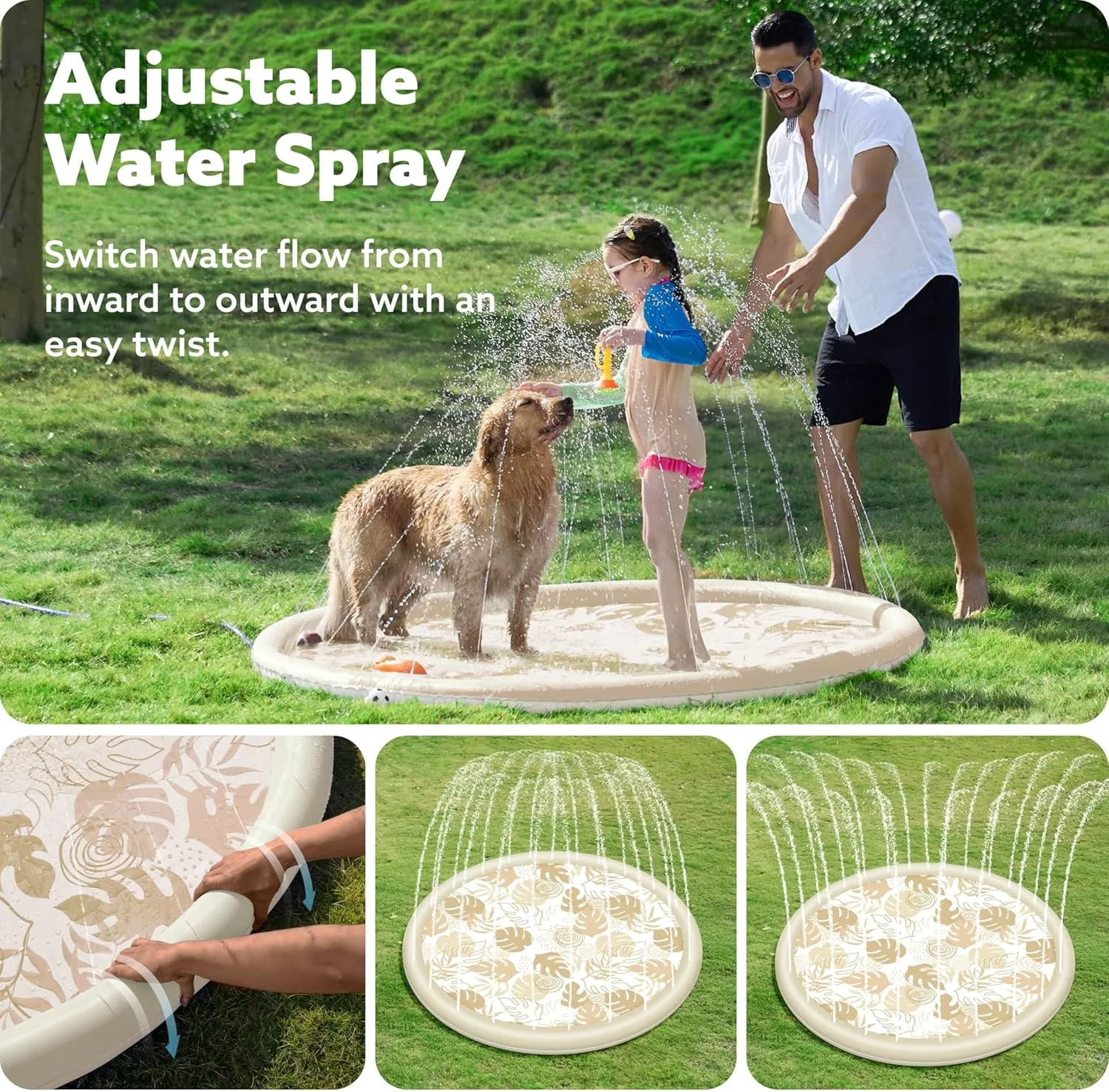 Boys Girls Toddlers (Champagne) SLOOSH Splash Pad Sprinkler Mat - 6ft Tropical Leaves Outdoor Water Play Toys for Kids Dogs$ Backyard Party in Summer Decor Outside Water Games Fountain selection stanza feat garrison Pool Children 