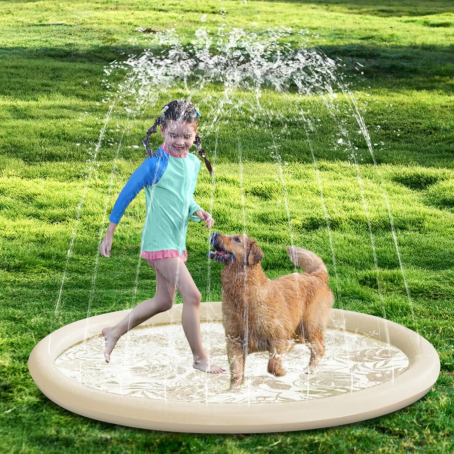 Boys Girls Toddlers (Champagne) SLOOSH Splash Pad Sprinkler Mat - 6ft Tropical Leaves Outdoor Water Play Toys for Kids Dogs$ Backyard Party in Summer Decor Outside Water Games Fountain selection stanza feat garrison Pool Children 