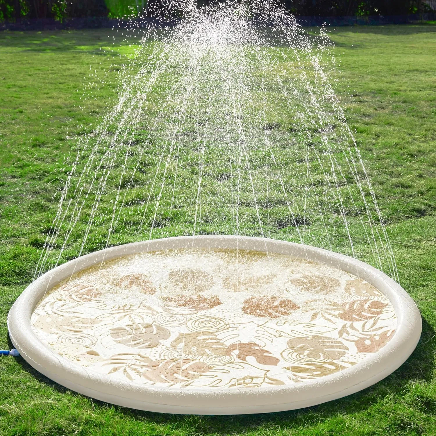 Boys Girls Toddlers (Champagne) SLOOSH Splash Pad Sprinkler Mat - 6ft Tropical Leaves Outdoor Water Play Toys for Kids Dogs$ Backyard Party in Summer Decor Outside Water Games Fountain selection stanza feat garrison Pool Children 