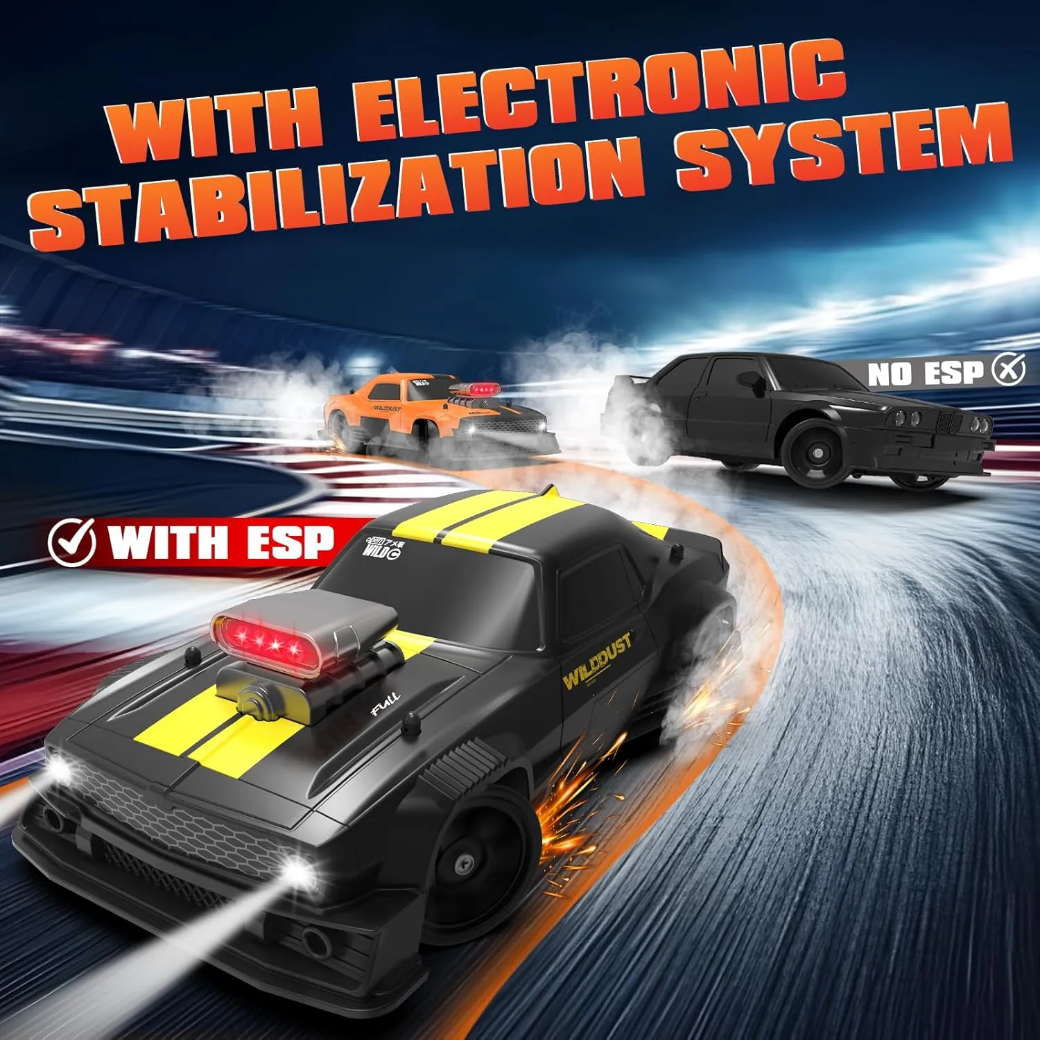 Boys Kids RC Drift Car, Fast RC Cars for Adults Drifting Car with Gyro 4WD RTR Full Proportion Remote Control Cars 2.4GHz 1:16 Racing Vehicle with nouveau Lights Batteries Sport Toy for 