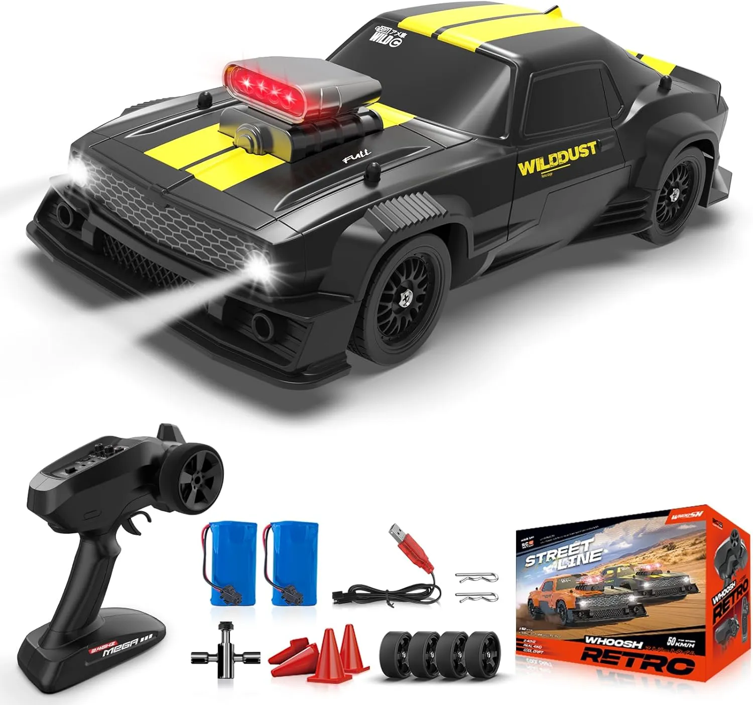 Boys Kids RC Drift Car, Fast RC Cars for Adults Drifting Car with Gyro 4WD RTR Full Proportion Remote Control Cars 2.4GHz 1:16 Racing Vehicle with nouveau Lights Batteries Sport Toy for 