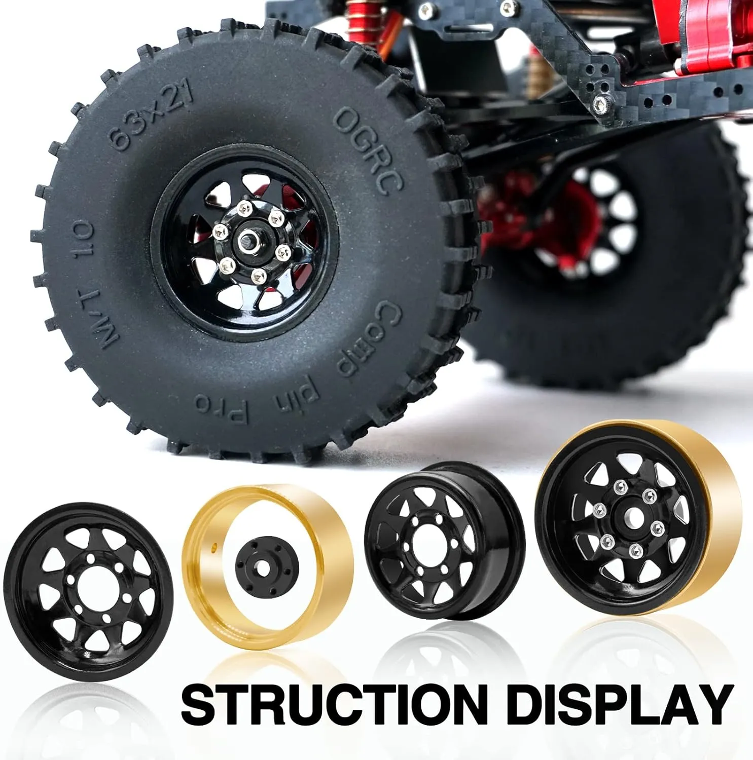 Brass Rings Deep Dish Wheel Rims 1.0 Beadlock Wheels for 1/18 TRX4M 1/24 SCX24 C10 JLU Deadbolt Gladiator Bronco Crawler Car crystalline possession hydroponically (Black) OGRC 1.0 RC Wheel Rims with 