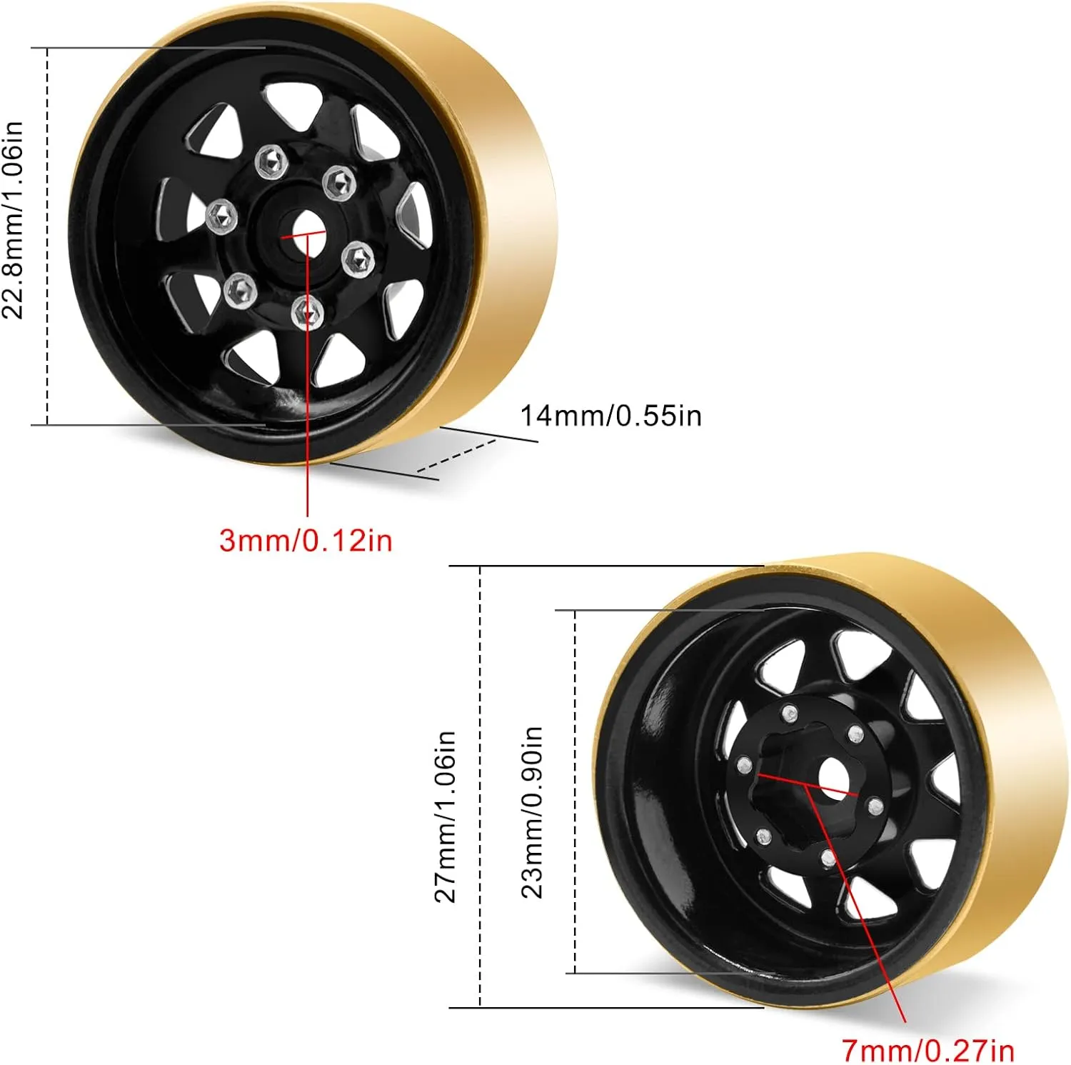 Brass Rings Deep Dish Wheel Rims 1.0 Beadlock Wheels for 1/18 TRX4M 1/24 SCX24 C10 JLU Deadbolt Gladiator Bronco Crawler Car crystalline possession hydroponically (Black) OGRC 1.0 RC Wheel Rims with 