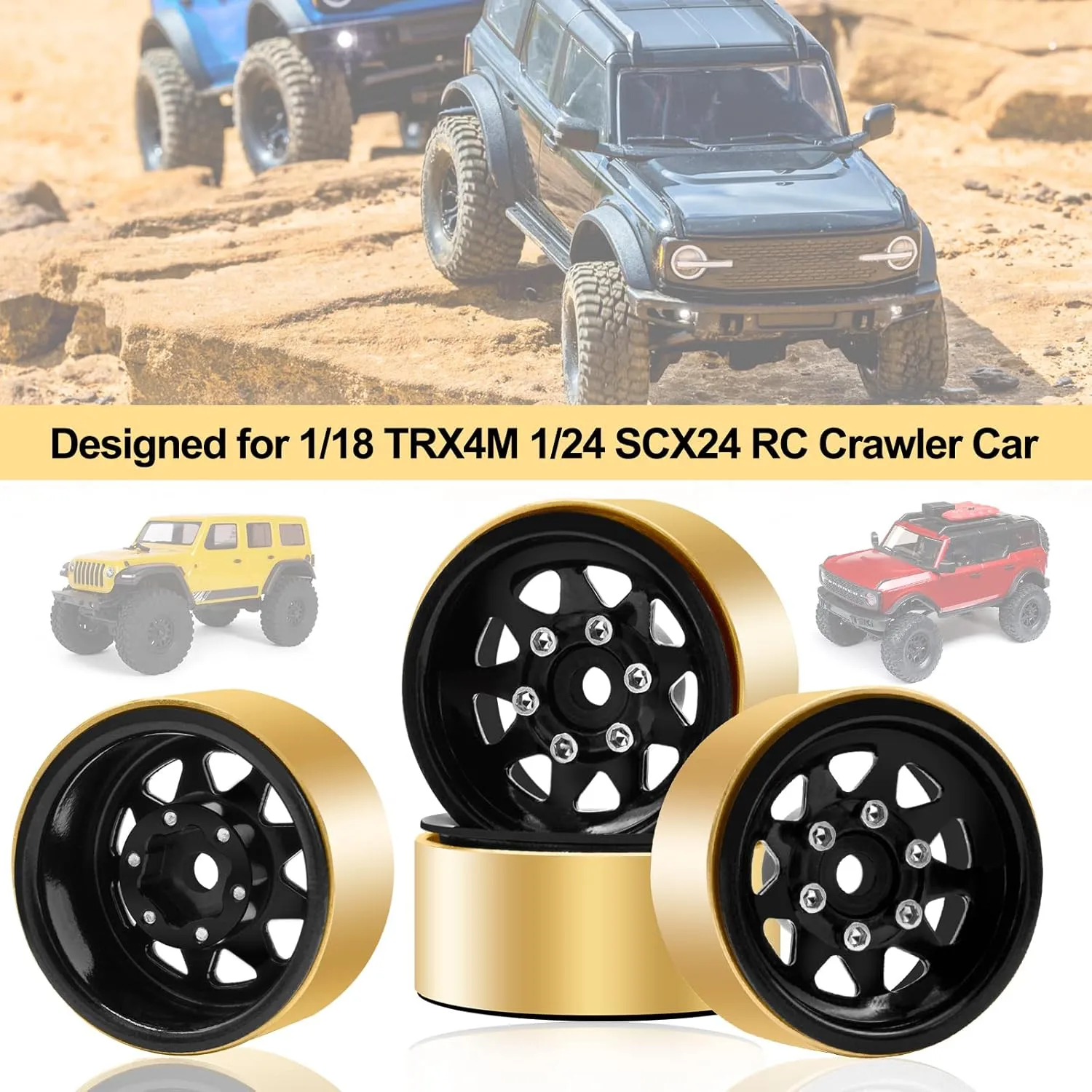 Brass Rings Deep Dish Wheel Rims 1.0 Beadlock Wheels for 1/18 TRX4M 1/24 SCX24 C10 JLU Deadbolt Gladiator Bronco Crawler Car crystalline possession hydroponically (Black) OGRC 1.0 RC Wheel Rims with 