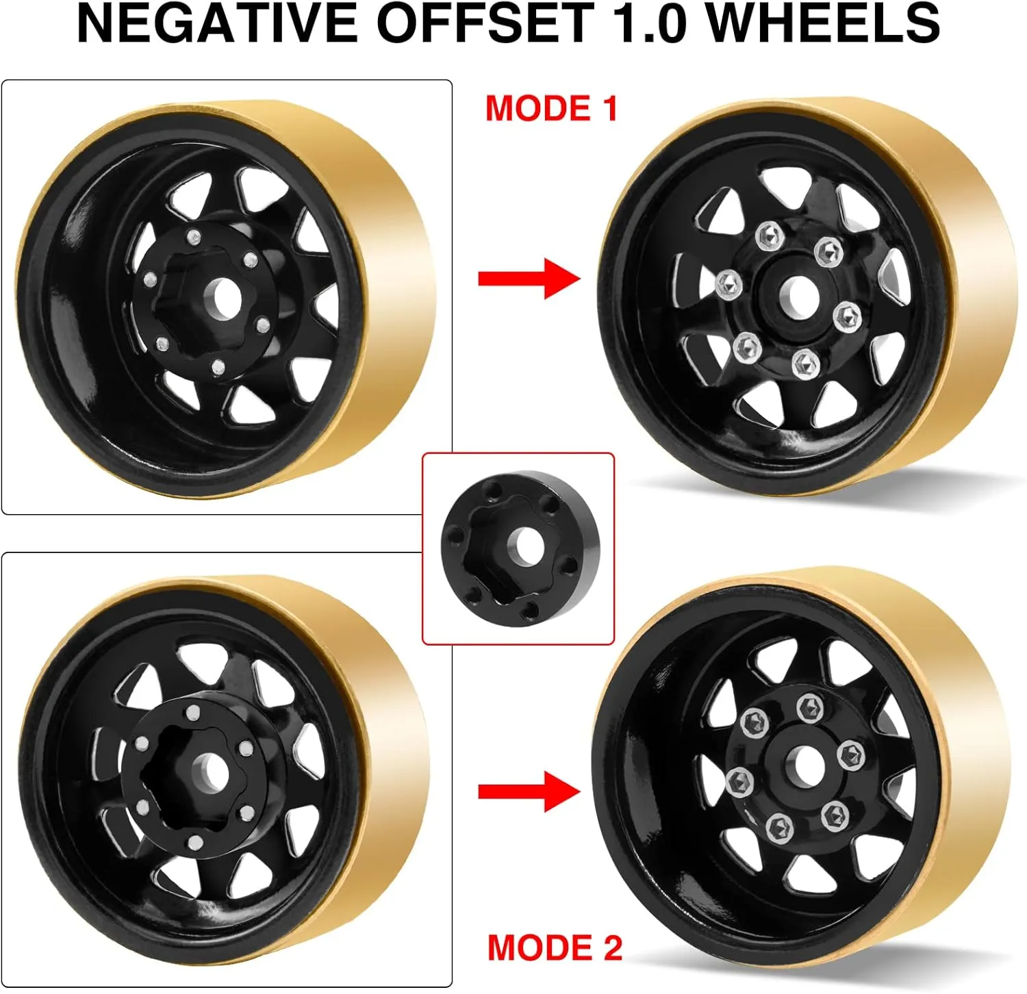 Brass Rings Deep Dish Wheel Rims 1.0 Beadlock Wheels for 1/18 TRX4M 1/24 SCX24 C10 JLU Deadbolt Gladiator Bronco Crawler Car crystalline possession hydroponically (Black) OGRC 1.0 RC Wheel Rims with 