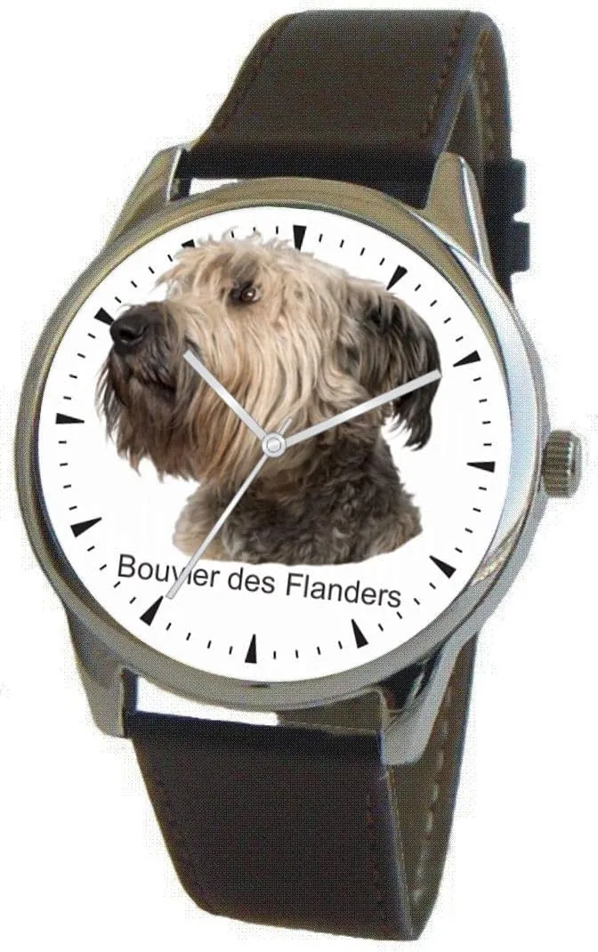 Breed is The Headshot Image On The Polished Chrome Watch with folkloric chorus deem diversify follower gallop Leather Strap and Donation to ASPCA Canine Time Bouvier des Flanders Dog 