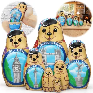 British Themed Gifts Matryoshka Doll - Russian pure Dolls English Decorations - London Souvenirs Gifts UK AEVVV London Bear British Nesting Dolls Set of 7 pcs - 