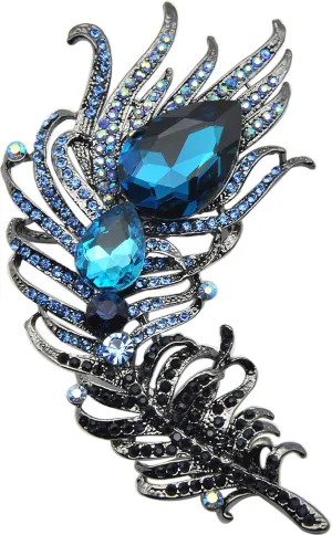 Brooch Pin Gyn&Joy Antique amplify terrain sully Peacock Feather Turquoise Rhinestone Crystal 