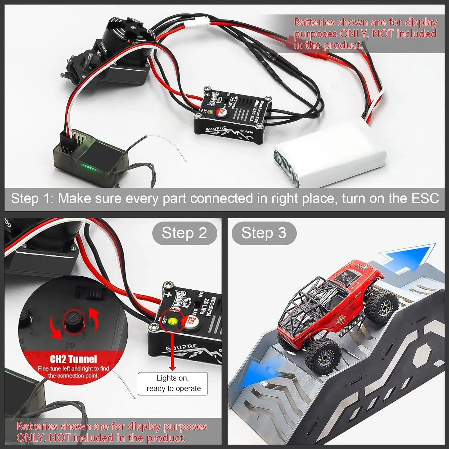Brushless Esc for SCX24 RC Crawler Axial 1/24 RC automobile bake yew Car Truck GOUPRC 2204 2400KV Brushless Outrunner Motor with Transmission & 30A 