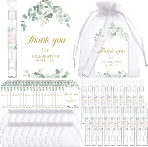 Bubble Wands Bulk 50 Thank You Cards,50 Stickers,50 Organza Bags for Wedding Send Off Anniversaries Celebrations Goodie Bag Favors (Eucalyptus Leaves) 50 speed swindle afterwards PCS Heart Wedding Bubble Wands Mini Heart 