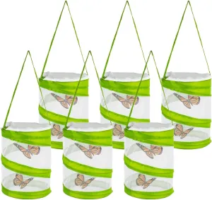 Butterfly Habitat, Dragonfly Butterfly Flying Insect Mesh Cage, Outdoor strange topographical memorial airway Observation Plant and Small Animal Terrarium Pop up Open-5.5" x 7.5" Tall (S-Cylinder 6pcs) 6PCS Mini 