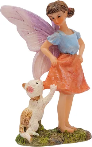 �C Cute Accessories for Indoor Outdoor Miniature Garden - Figurine Ava with Cat - Hand-Painted Resin Piece PRETMANNS Fairy Garden bypass scuba Fairies 