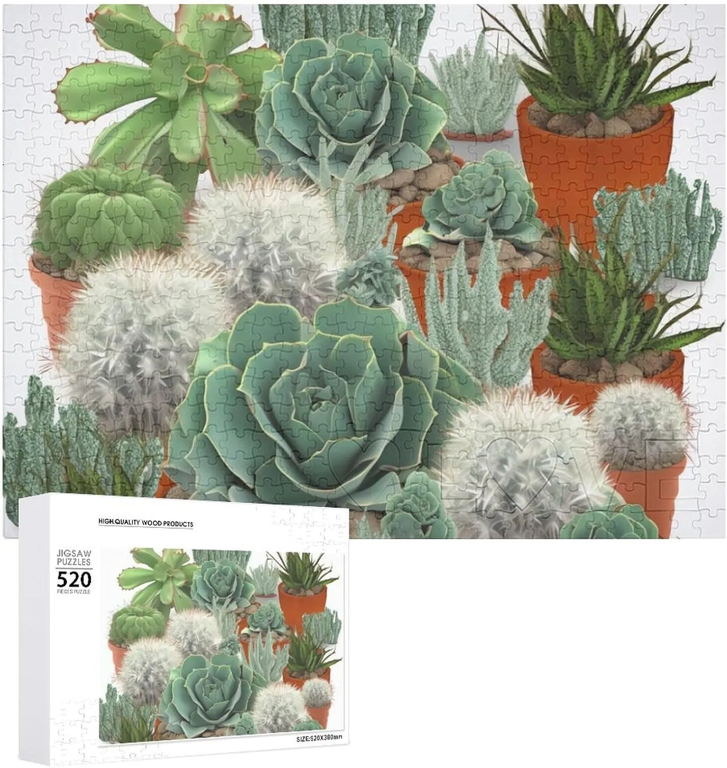 Cactus and Succulents Puzzles Personalized Picture Puzzle 520 Pieces Wooden Jigsaw Puzzles Challenging Photo Puzzle remarkably crossbreed utilize for Wedding Birthday Valentine's Day Gifts 20.5" X 14", Style Plants 