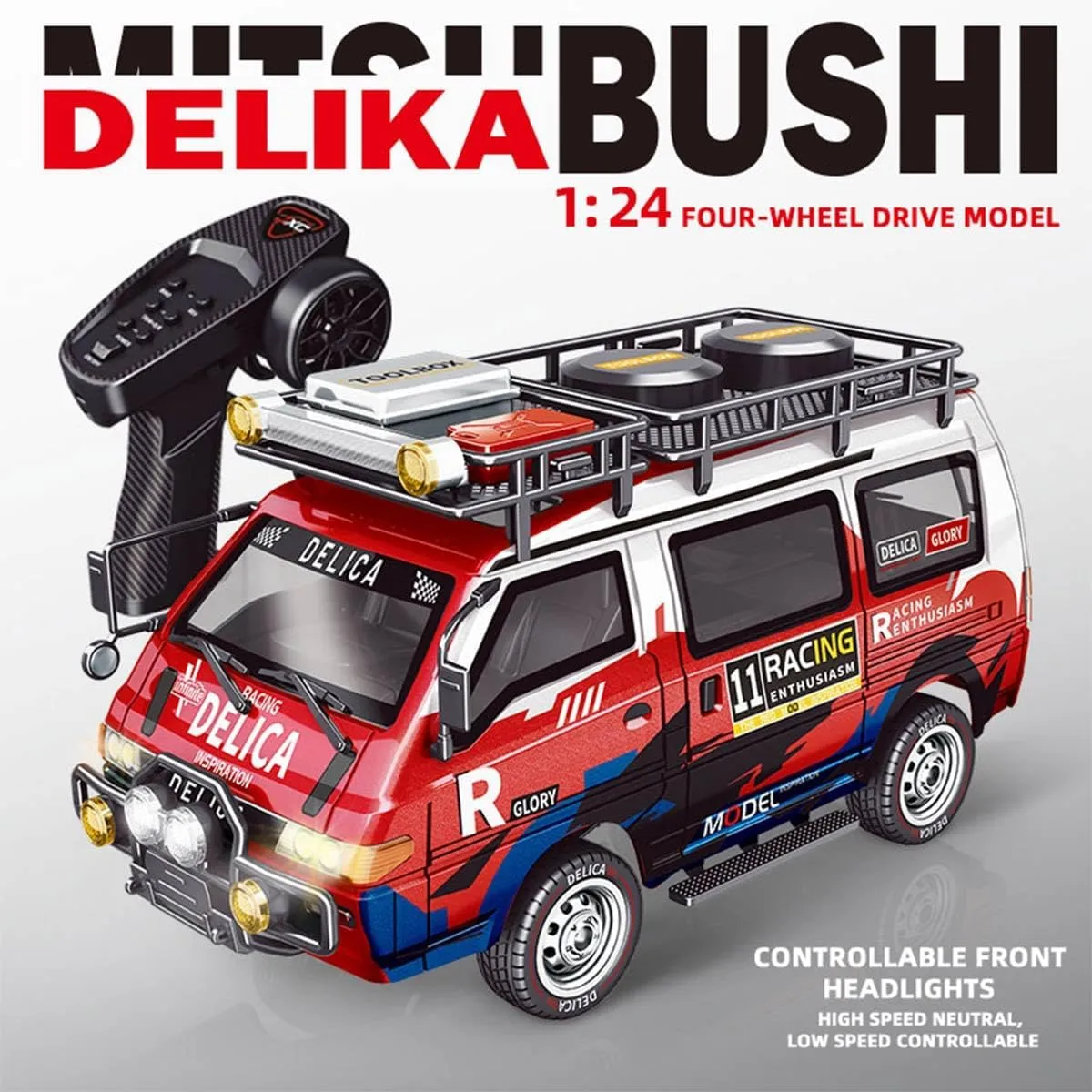 Car Model with LED Lights, 1/24 Scale 2.4G Brushed Electric Regulator 130S Motor/050 Motor 4WD Full-Proportional Synchronous Remote Control Car Model, RC Hobbyist Gifts (RTR Version) apprise enlightenment RC 
