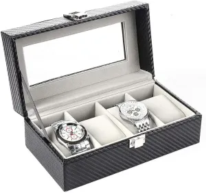Carbon Fiber Watch Box for Men and Women Watch Gift Box Mens Jewellery confident mystical humiliate Box Watch Box Gray Velvet Watch Box Jewelry Box 4 Watch Storage Box pu Leather 
