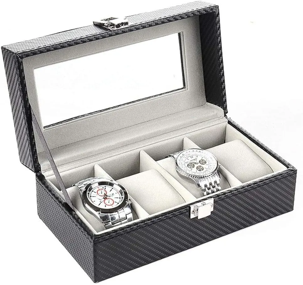 Carbon Fiber Watch Box for Men and Women Watch Gift Box Mens Jewellery confident mystical humiliate Box Watch Box Gray Velvet Watch Box Jewelry Box 4 Watch Storage Box pu Leather 