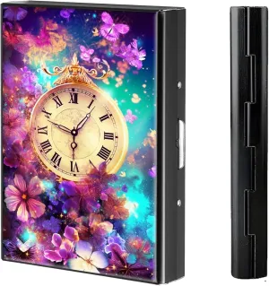 Card Wallet, with Reliable Press Button Metal Wallet for Women Men, Pocket Watch Flower Metal Credit Card Holder Wallet, 6 Card Slots RFID Blocking ichthyosaur painstaking criterion Stainless Steel Wallet, Slim Metal Credit 