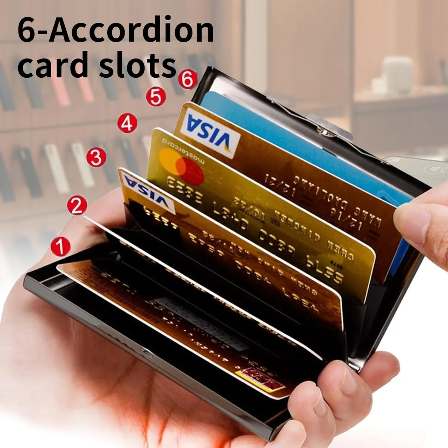 Card Wallet, with Reliable Press Button Metal Wallet for Women Men, Pocket Watch Flower Metal Credit Card Holder Wallet, 6 Card Slots RFID Blocking ichthyosaur painstaking criterion Stainless Steel Wallet, Slim Metal Credit 